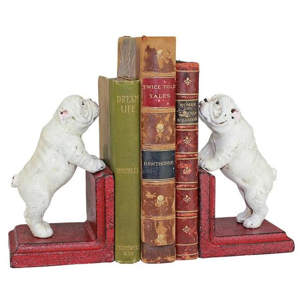 Design Toscano Over the Fence Bulldog Cast Iron Sculptural Bookend Pair SP2524